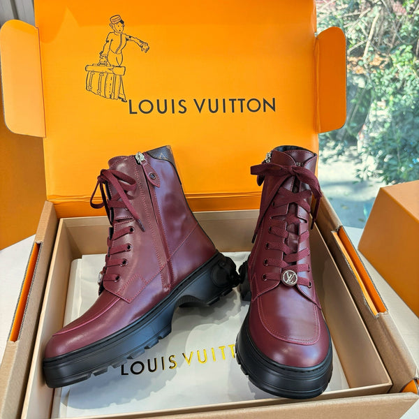 Lv Laureate Desert Boots Burgundy Cowhide 548796
