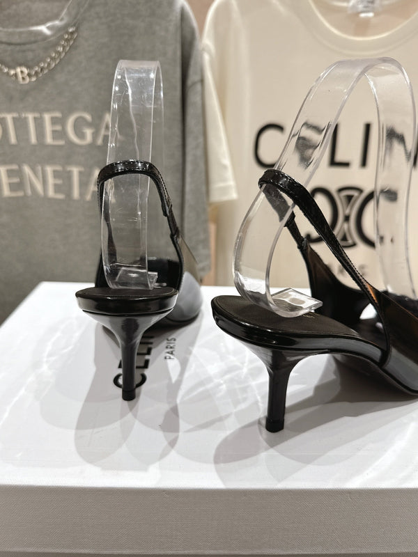 Decolleté Celine 25C Slingback in pelle di pecora mista nera e argento 236772