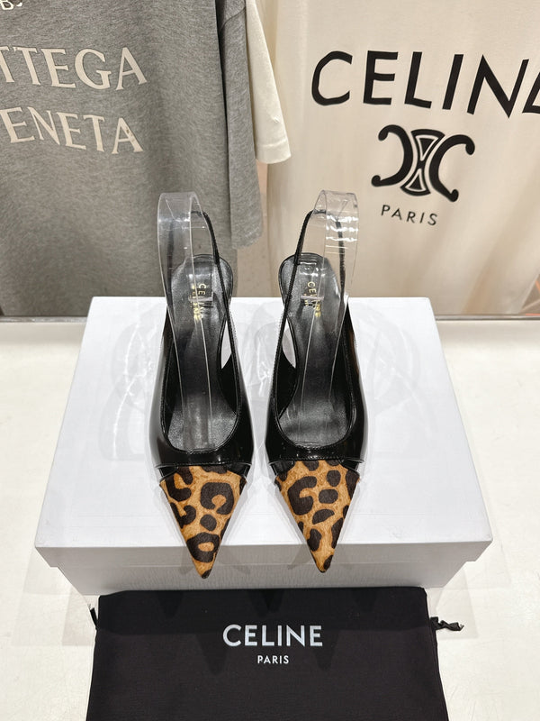 Celine 25C Slingback Pump Nero misto Marrone Pelle di pecora 236773