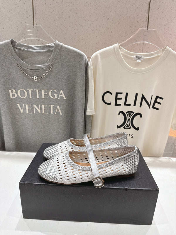 ALAIA MARY JANE FLATS in pelle di vitello intrecciata grigio misto bianco