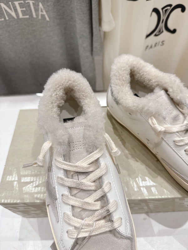 Golden Goose 2025 Wool-Lined Dirty Sneaker Ivory Silver Cowhide 491656