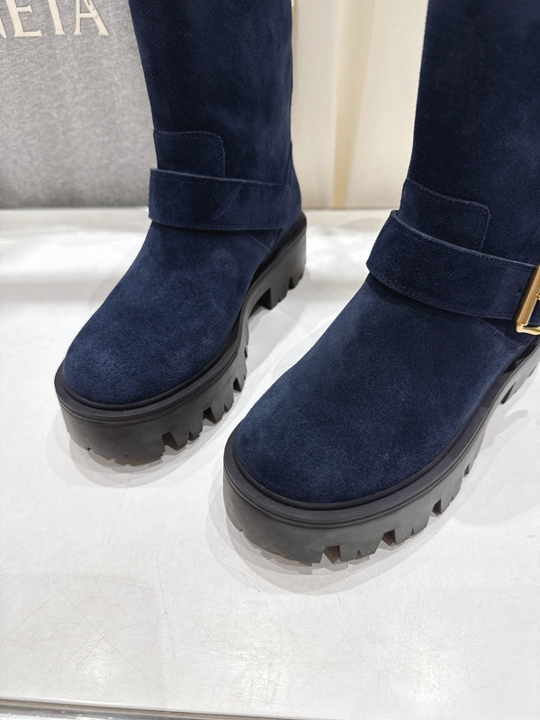 Prada 25 Boot Navy Blue Black Cowhide Suede 491869