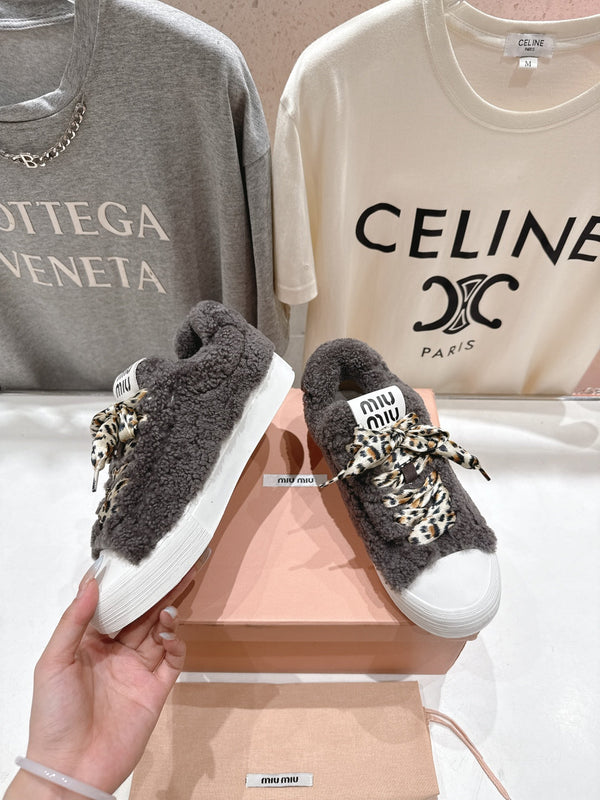 MiuMiu 25 Sneaker Gray Leopard Cowhide Wool 535582