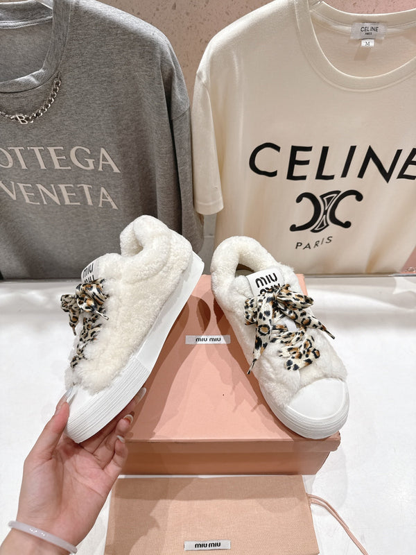 MiuMiu 25 Sneaker White Leopard Cowhide Wool 535583