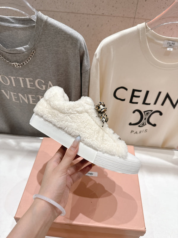 MiuMiu 25 Sneaker White Leopard Cowhide Wool 535583