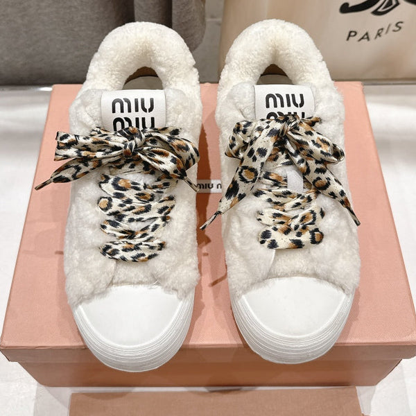 MiuMiu 25 Sneaker White Leopard Cowhide Wool 535583