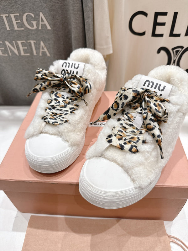 MiuMiu 25 Sneaker White Leopard Cowhide Wool 535583