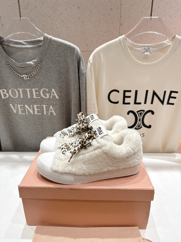 MiuMiu 25 Sneaker White Leopard Cowhide Wool 535583