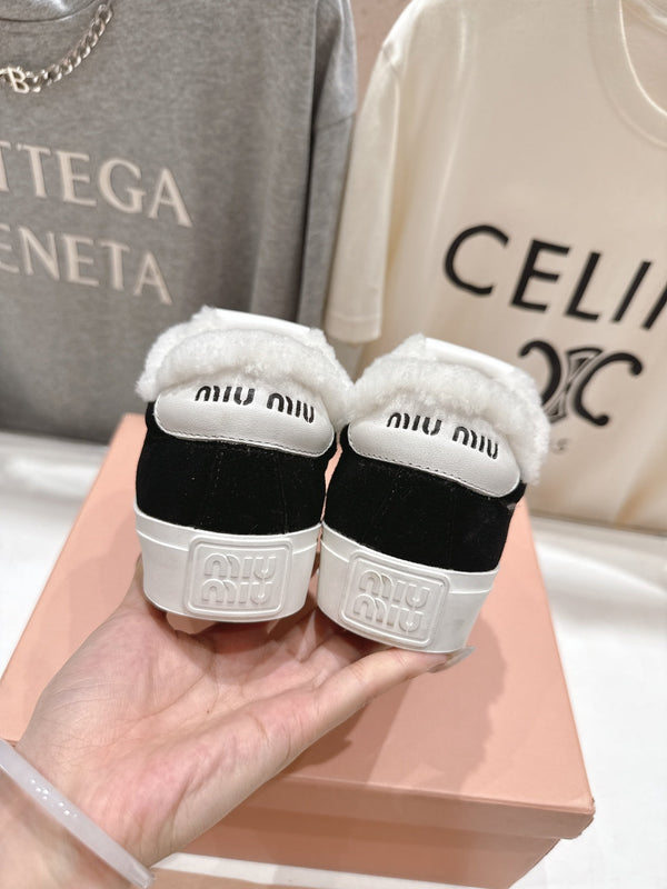 MiuMiu 25 Sneaker Black White Suede Cowhide Fur 535586