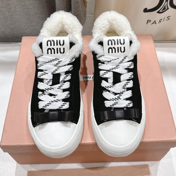 MiuMiu 25 Sneaker Black White Suede Cowhide Fur 535586