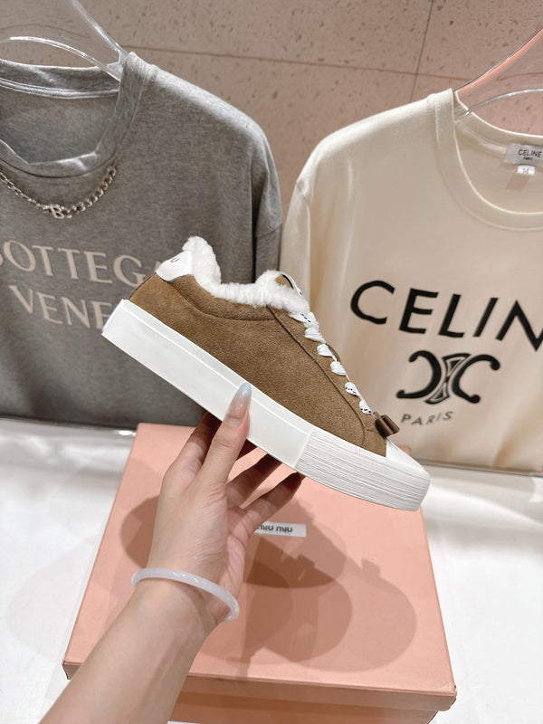 MiuMiu 25 Sneaker Light Brown White Suede Cowhide Fur 535587