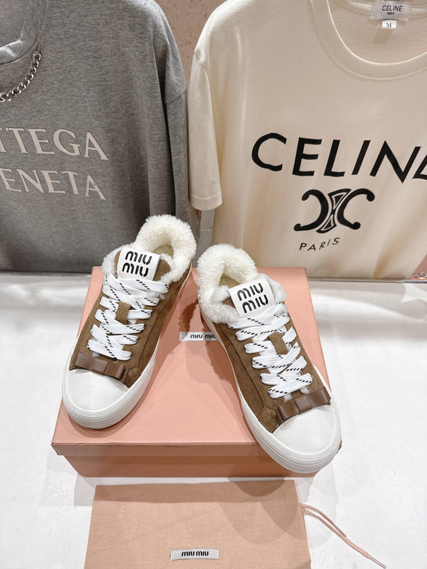 MiuMiu 25 Sneaker Light Brown White Suede Cowhide Fur 535587