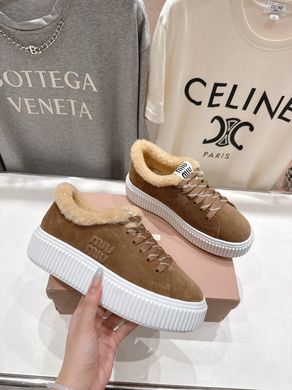 MiuMiu 25 Sneaker Light Brown Beige Cowhide Fur 535588