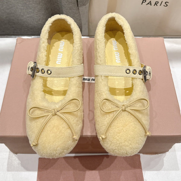 MiuMiu 25 Ballet Flat Yellow Lambskin Wool 535594