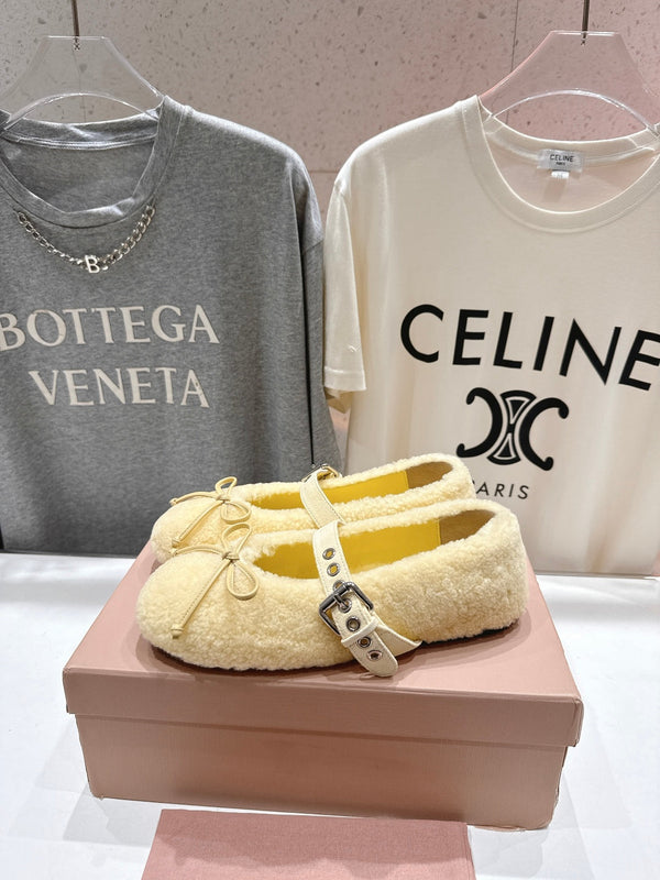 MiuMiu 25 Ballet Flat Yellow Lambskin Wool 535594