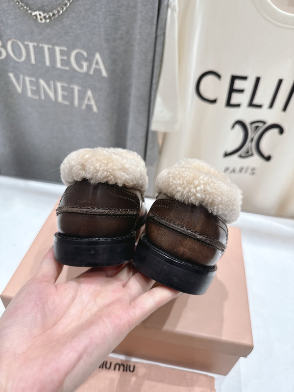 MiuMiu 25 Fur Loafer Brown mix Beige Cowhide 535595