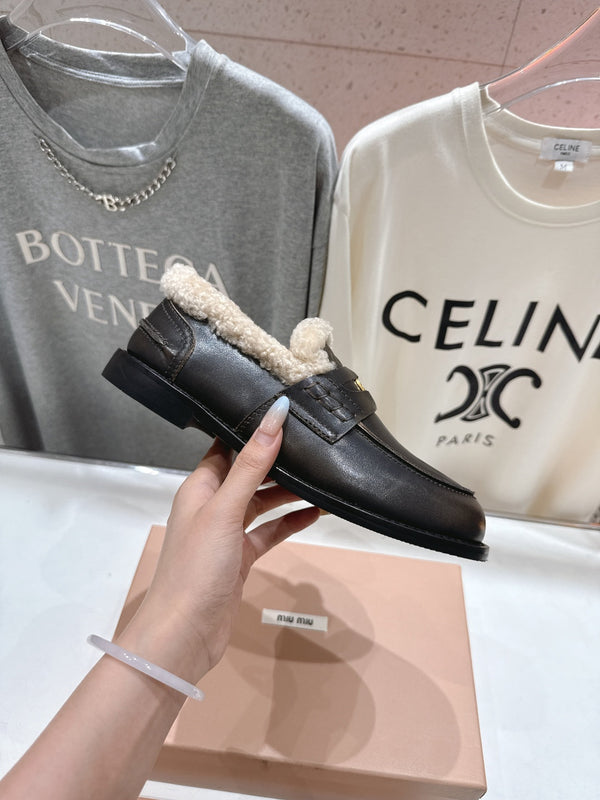 MiuMiu 25 Fur Loafer Dark Brown mix Beige Cowhide 535596