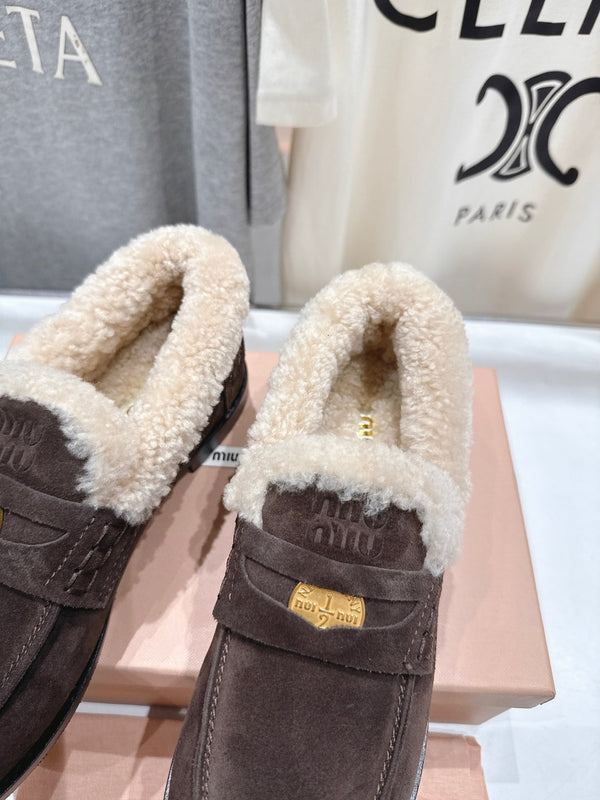 MiuMiu 25 Fur Loafer Brown Chocolate mix Beige Suede 535600