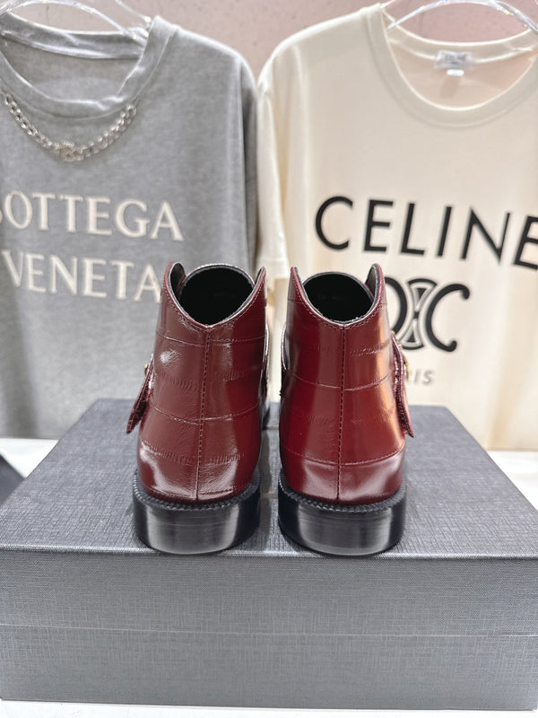 YSL 2025 Brogue Chelsea Ankle Boots Loafer Burgundy Cowhide 567585