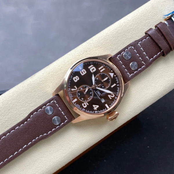 IWC Grande Montre d'Aviateur 46 mm Cadran Marron Boîtier Or Rose Bracelet Cuir