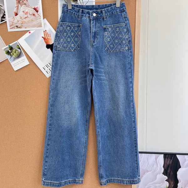 Chanel 2026 Jeans à poches strassées Coton bleu 148279