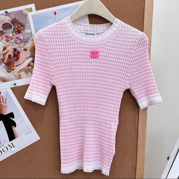 CC 2026 Knit Short-Sleeve T-Shirt White Pink Tencel 463388