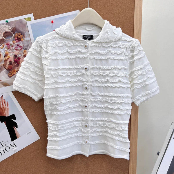 CC 2026 Collared Short-Sleeved Cardigan White Cotton 472923