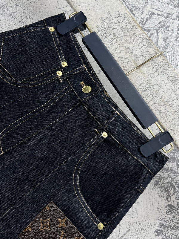 LV 25 Denim Shorts Black Cotton