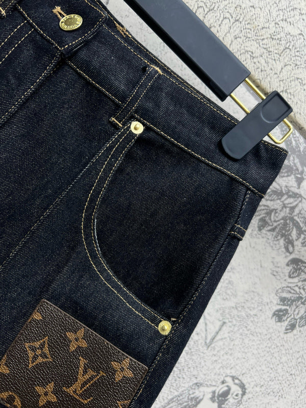 LV 25 Denim Shorts Black Cotton