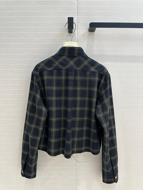 Camicia corta a quadri Miu Miu in lana verde blu
