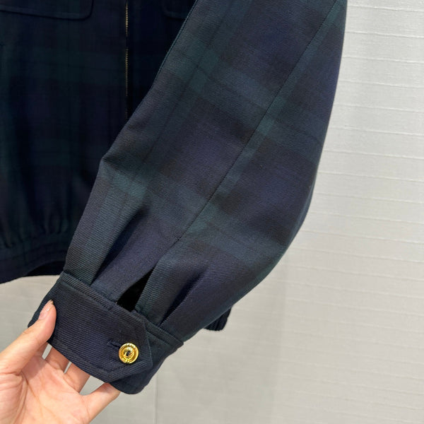Miu Miu Plaid Drop Shoulder Jacket Green Blue Wool