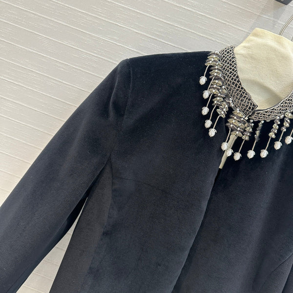 CD 25 Beaded Collar Small Jacket Black Silk Velvet