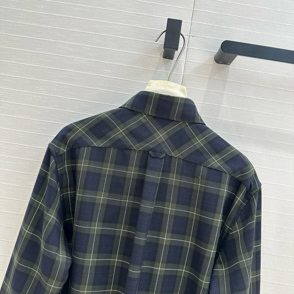 Camicia corta a quadri Miu Miu in lana verde blu