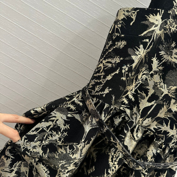 CD 25 Print Dress Black Gold Jacquard fabric