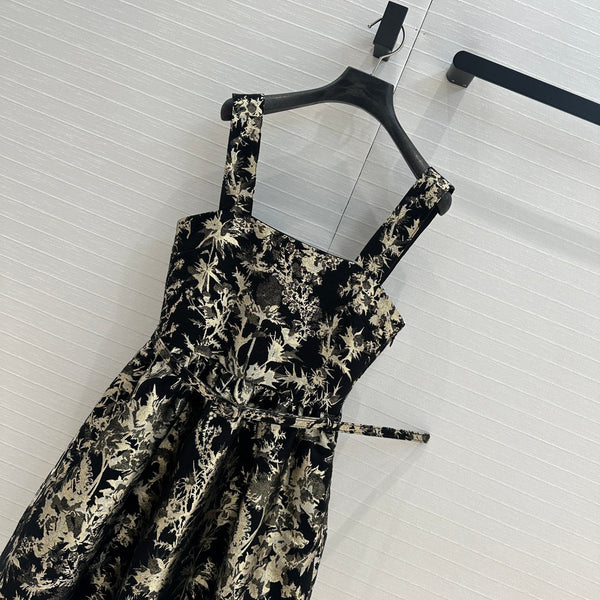 CD 25 Print Dress Black Gold Jacquard fabric