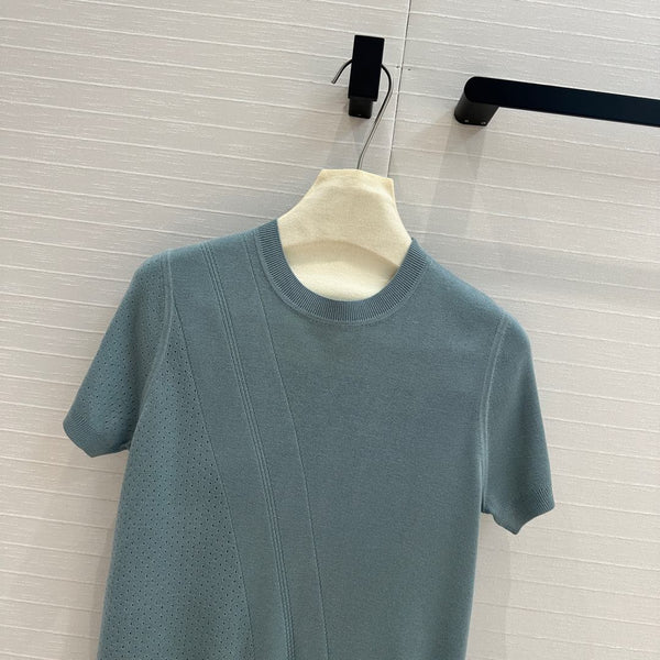 Maglia a maniche corte in maglia cava Hm 25, blu e verde, in cotone Tencel