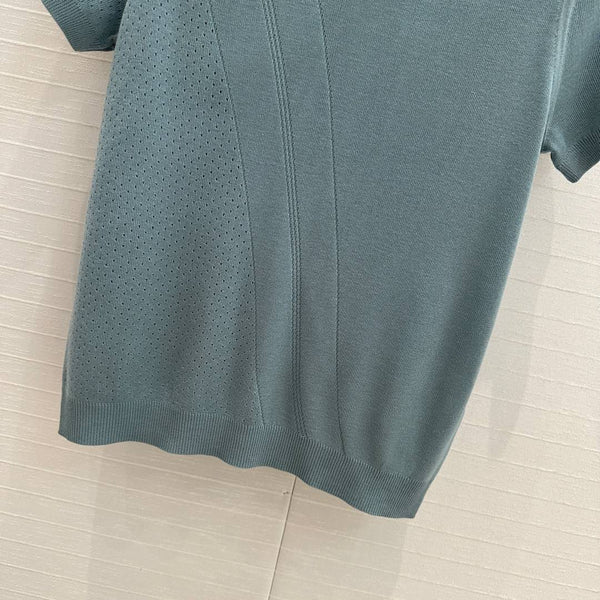 Maglia a maniche corte in maglia cava Hm 25, blu e verde, in cotone Tencel