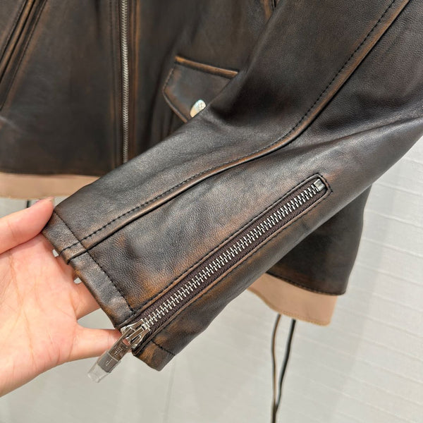Miu Miu 25 Jacket Black Brown Sheepskin