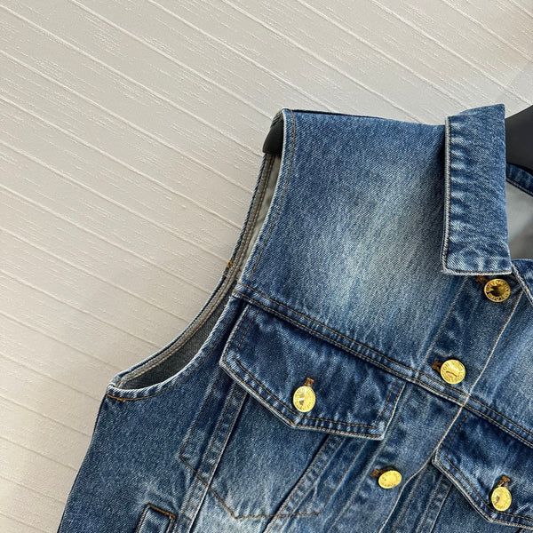 LV 25 Denim Vest Jacket Blue Cotton