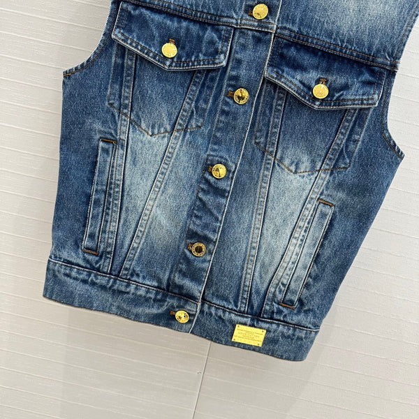 LV 25 Denim Vest Jacket Blue Cotton