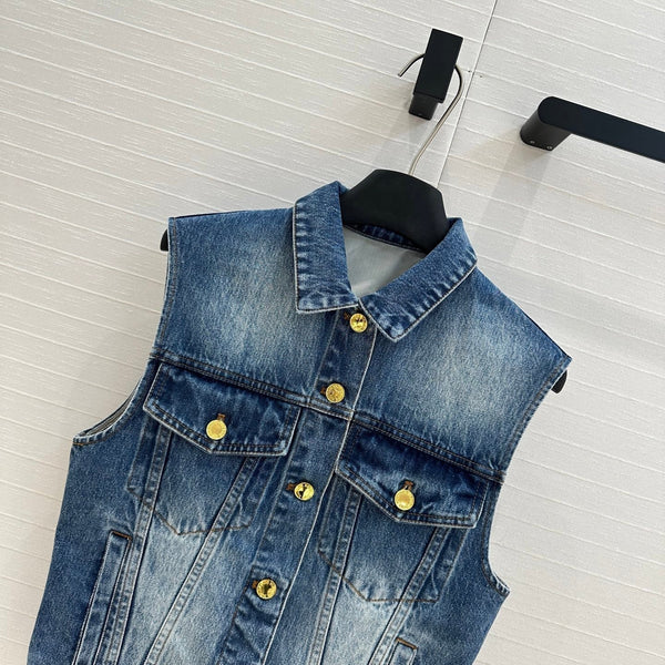 LV 25 Denim Vest Jacket Blue Cotton