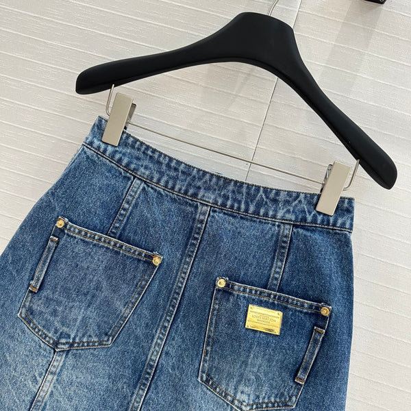 LV 25 Denim Skirt Blue Cotton