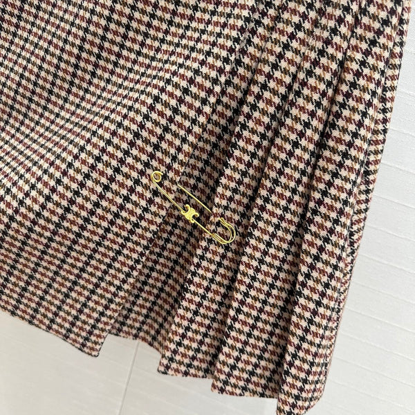 Celine Pleated Skirt Brown Wool Cotton Polyester
