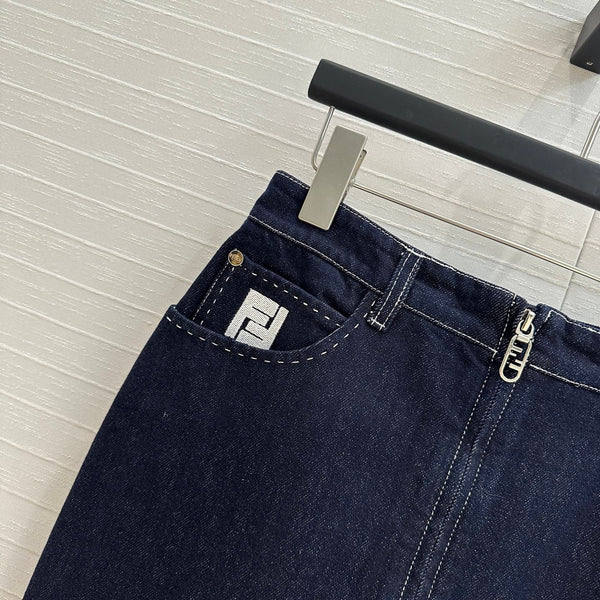 Fendi 25 Denim Skirt Dark Blue Cotton