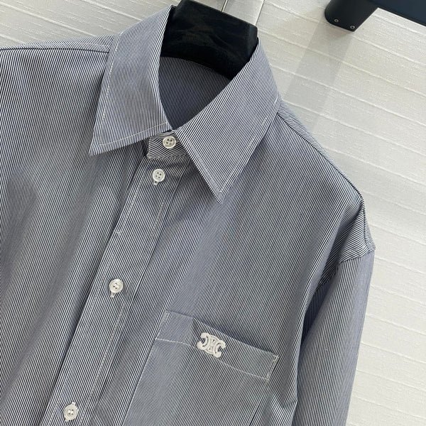 Celine 25 Striped Short Shirt Blue Cotton