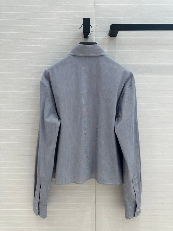 Celine 25 Striped Short Shirt Blue Cotton