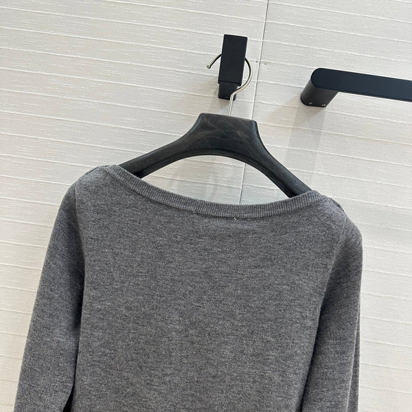 Miu Miu Boat Neck Sweater Gray Wool