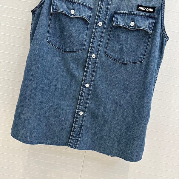 Miu Miu 25 Denim Shirt Vest Blue Cotton