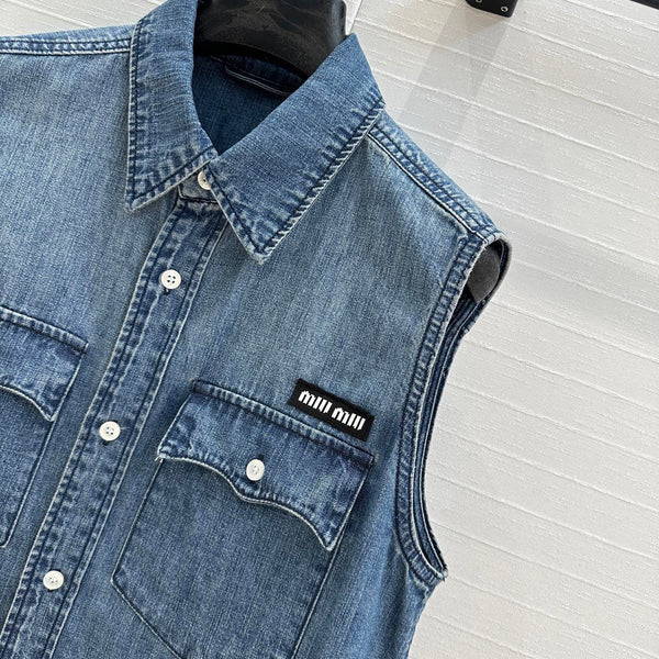 Miu Miu 25 Denim Shirt Vest Blue Cotton