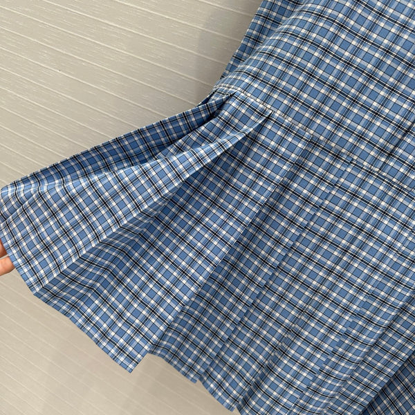 Abito camicia a pieghe a quadri Miu Miu in cotone blu